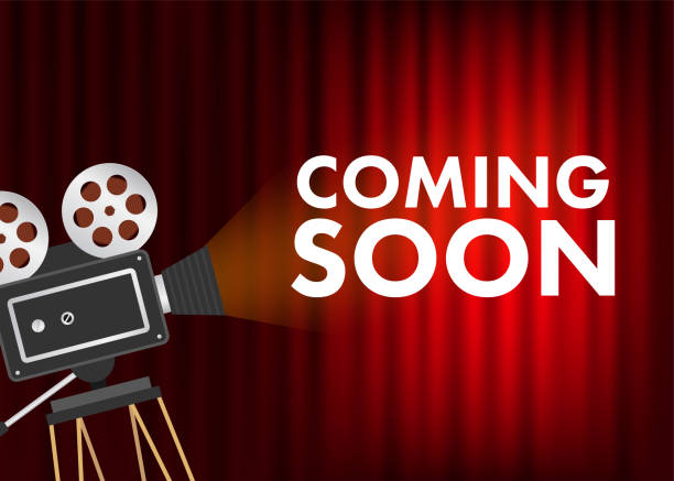 istock Retro collection with coming soon cinema on light background for promotion design. Advertising on light background. Graphic background. 1366816464