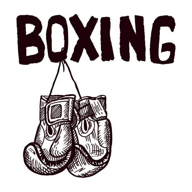 illustrations, cliparts, dessins animés et icônes de gants de boxe accrochés au croquis de titre isolés. équipement sportif pour la boxe dans un style dessiné à la main. - boxing glove sports glove isolated old