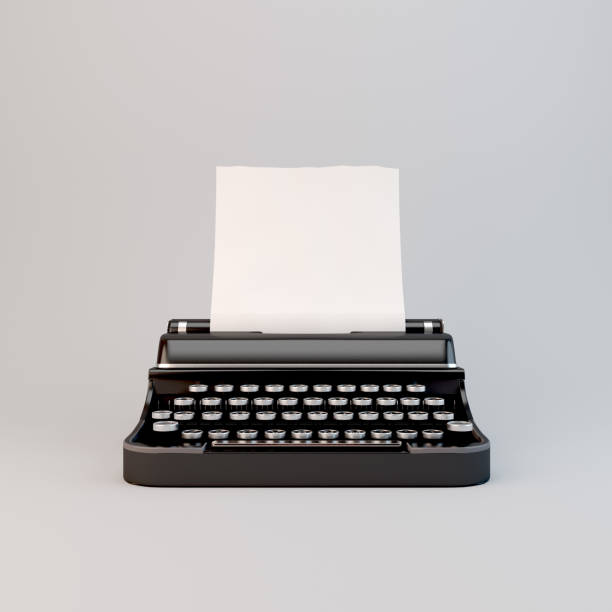 Black typewrier with paper isolated on white background.3d rerdering