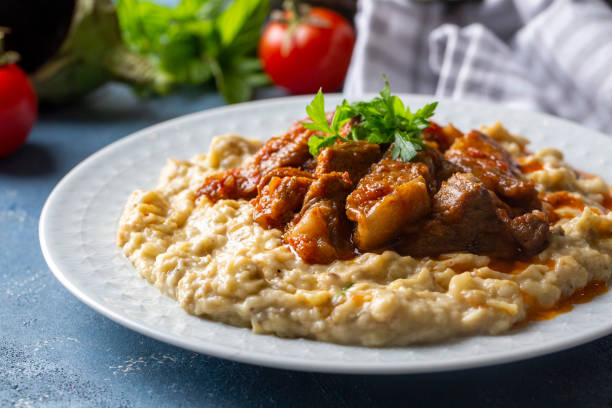 istock Turkish Food Hunkar Begendi made with Eggplant and Meat. 1366822151