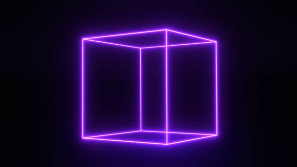 istock Purple cube frame. Neon square grid with magical glow 3d render in dark space 1366822736