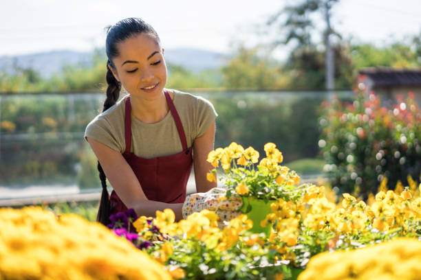 istock Young charming gardener at the greenhouse 1366823473