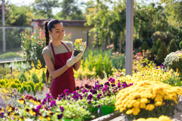 istock Young charming gardener at the greenhouse 1366823479