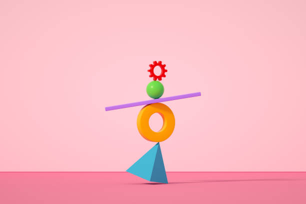 Balance, teamwork, minimal concept pink background