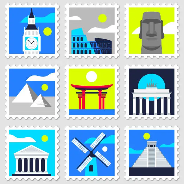 Vector illustration of travel destination stamps