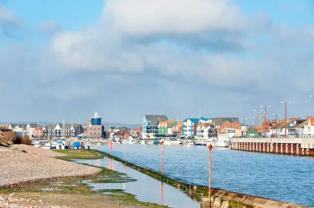 Photo of River Arun mouth and Littlehampton town, West Sussex, England