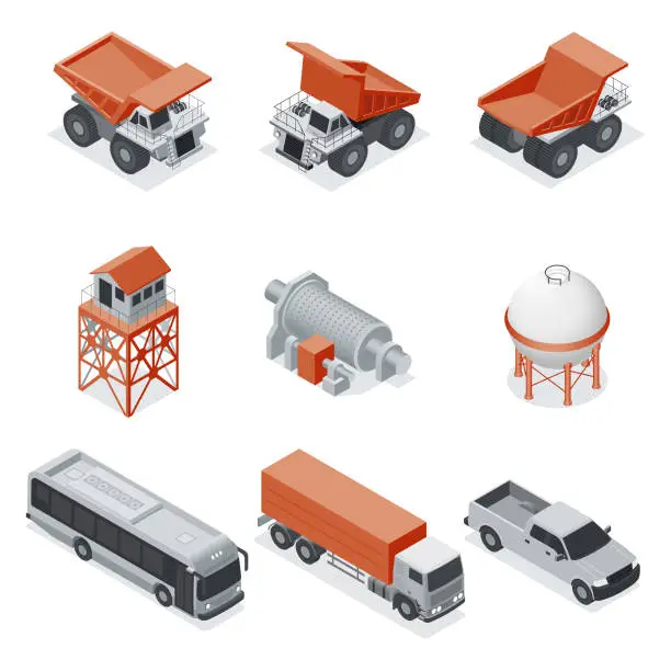 Vector illustration of Isometric industry and mining