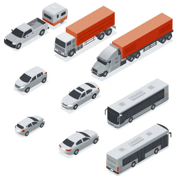 Vector illustration of Isometric transportation elements