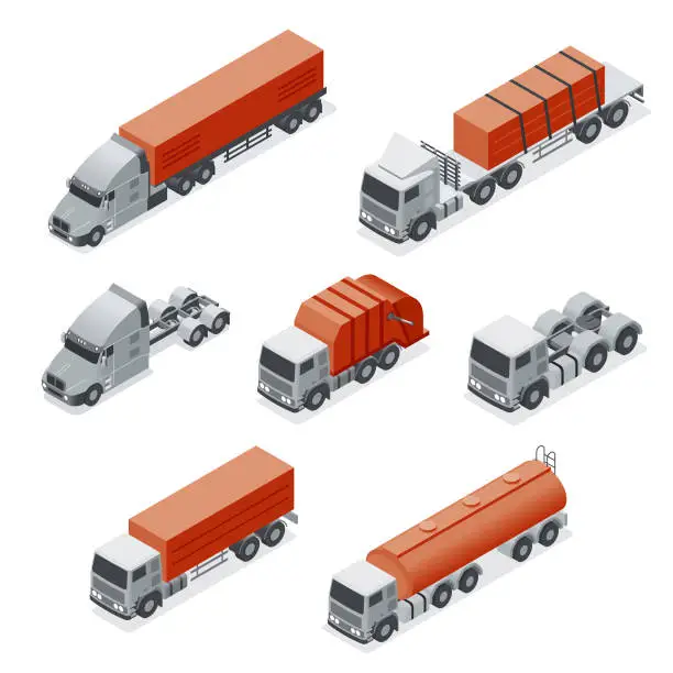 Vector illustration of Isometric trucks