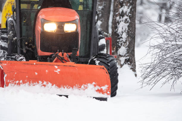 istock Tractor cleaning urban park paths on a cold snowy day. 1366828708