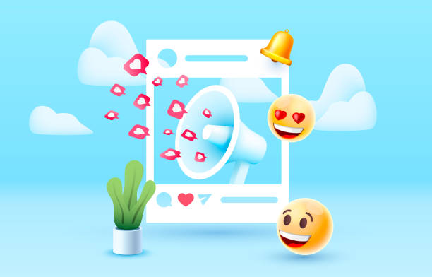 istock Megaphone flying out like icons, social networks for communication of people. Vector 1366831486