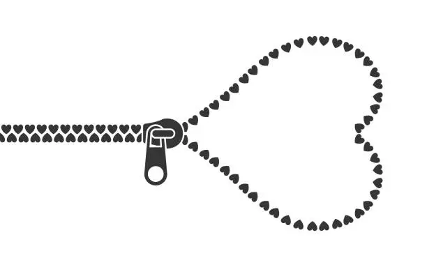 Vector illustration of Zipper stripe hearts. Zipper lock and unlock. Fastener. Closing clasp. Vector illustration