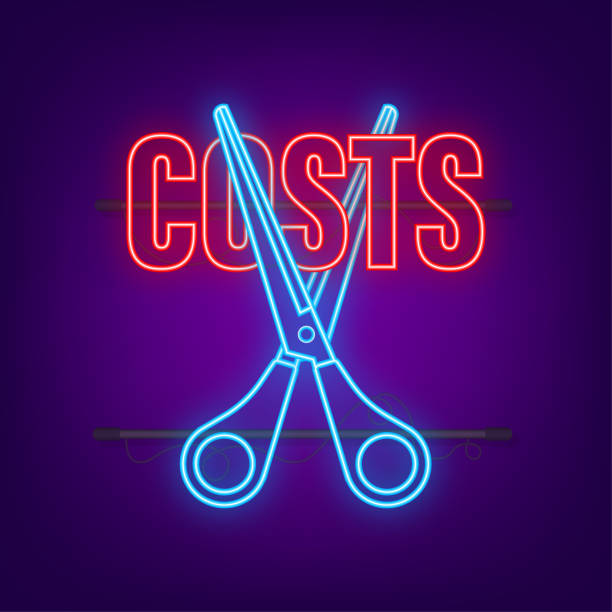 istock Costs cut in neon style on black background. Vector illustration, cartoon character. Editable stroke. 1366833084