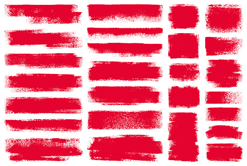 Set of grunge design elements. Red texture backgrounds. Paint roller strokes.