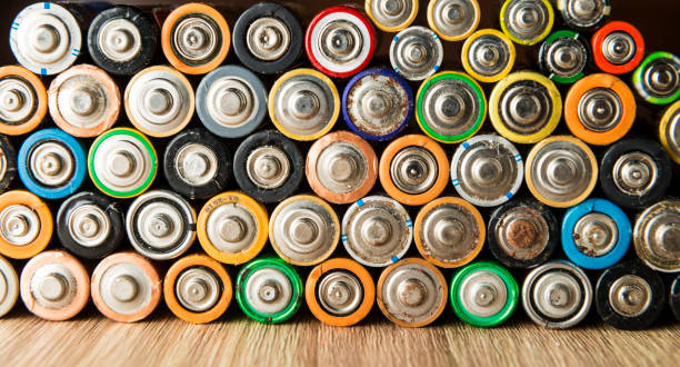 istock Discharged batteries placed neatly on a table. 1366834531