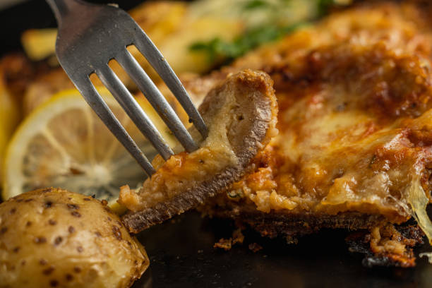 milanesa empanada with vegetables - milanese imagens e fotografias de stock