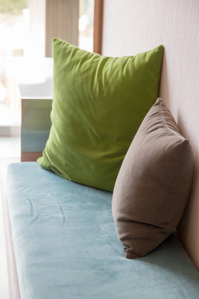 Velvet Cushions in green blue and brown  hotel indoor  Spain