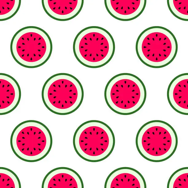 Vector illustration of Cute summer seamless pattern with red watermelon on white background. Vector Bright illustration for kids design