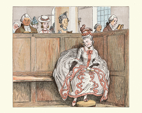 Vintage illustration of Scene from An Elegy on the Glory of Her Sex, Mrs. Mary Blaize by Oliver Goldsmith, Illustrated by Randolph Caldecott.
