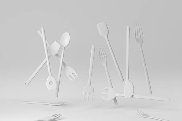 istock Wooden spoons, spatulas and and forks on white background. minimal concept. 3D render. 1366839017