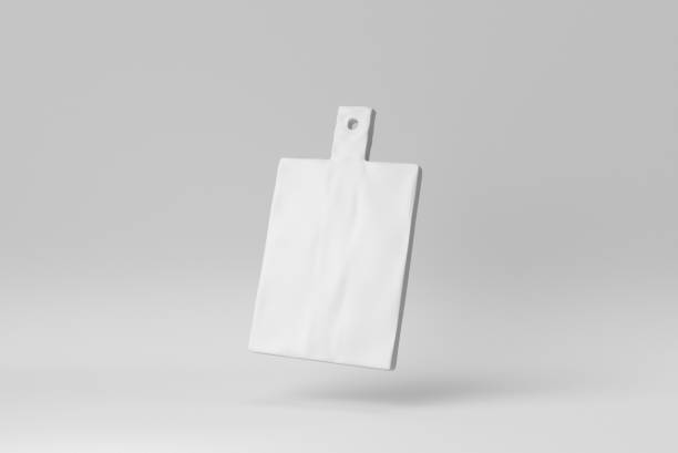 istock Wooden cutting board on white background. Paper minimal concept. 3D render. 1366839030