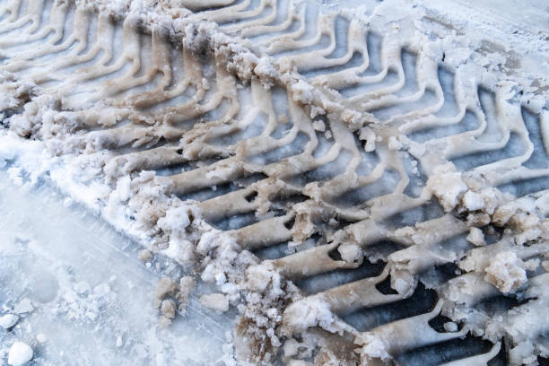 istock Truck tire track on the snow. 1366840286