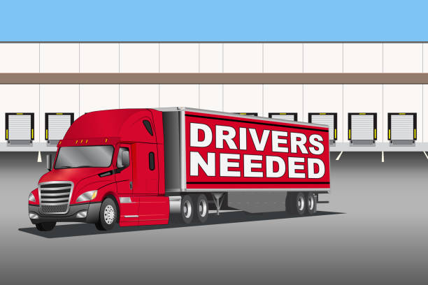 Drivers Needed sign on a semi-truck trailer - Illustration Drivers Needed sign on a semi-truck trailer - Illustration truck driver stock illustrations
