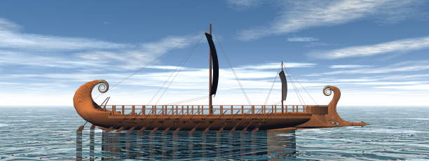 istock One greek trireme boat on the water - 3D render 1366841053