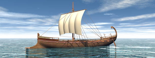 One greek boat on the water - 3D render stock photo