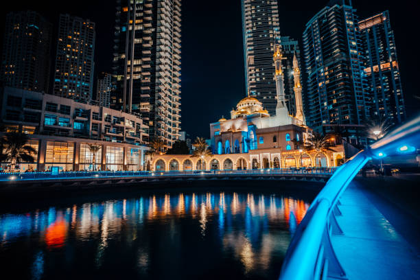 istock Dubai Marina with beautiful city sunset time 1366843242