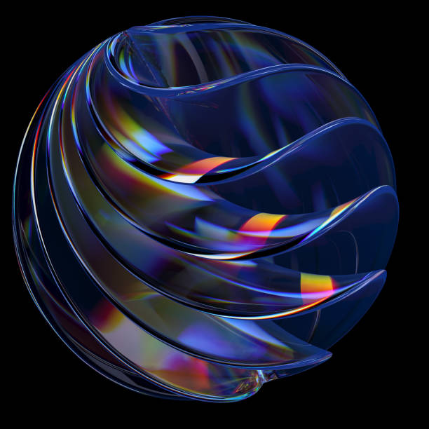 istock Futuristic 3d rendering abstract ball, color gradient spherical glass orb on black, modern graphic design element 1366843537
