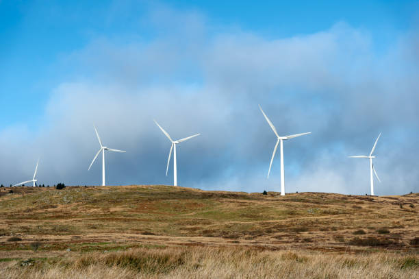 istock Group of wind turbines in a remote rural location 1366843615