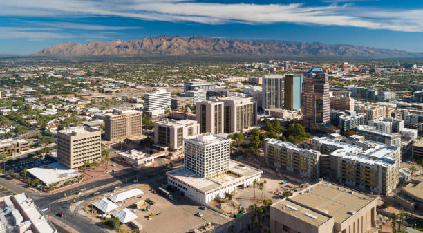 istock Tucson Downtown Skyline Aerial With Mountains 1366844659