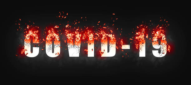 istock Covid-19 lettering. Destruction effect, pieces of writing exploded 1366845785