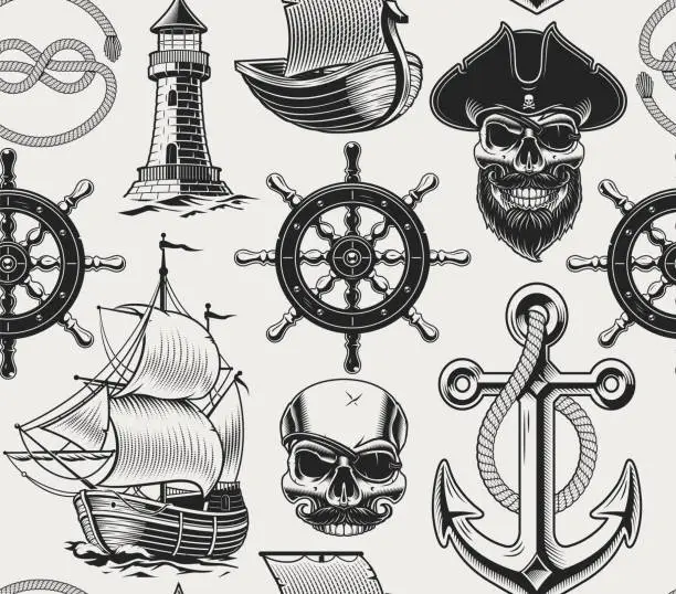 Vector illustration of Nautical seamless pattern