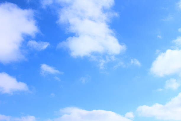 Beautiful blue sky and white cumulus clouds. Landscape. Background.