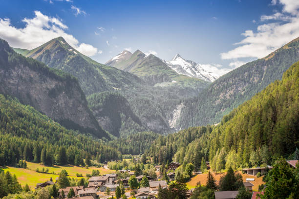 istock Resort village surrounded by mountains and forests 1366851454