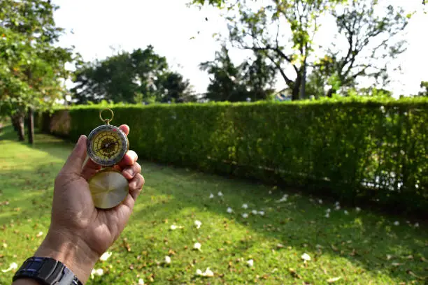 Photo of Businessmen are standing holding a compass in their hands. To choose to go in the right direction In the future, Selective Focus.