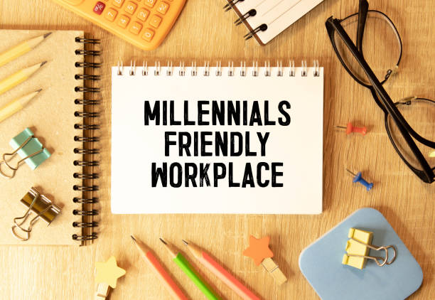 istock Closeup on businessman holding a card with text MILLENNIALS FRIENDLY WORKPLACE , business concept image 1366854064
