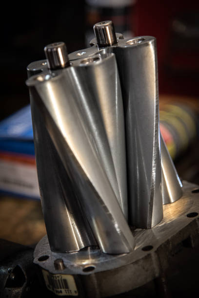 istock Internals taken out from an internal combustion engine supercharger in a workshop. 1366854103