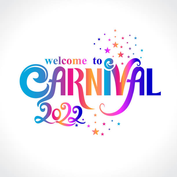 willkommen zum karneval 2022. helles feiertagsvektor-logo. einladungskarte. - karneval stock-grafiken, -clipart, -cartoons und -symbole