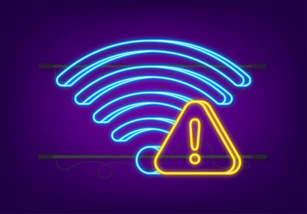 No internet connection found on smartphone. Neon icon. Lost Wireless Connection. No wifi. Vector stock illustration No internet connection found on smartphone. Neon icon. Lost Wireless Connection. No wifi. Vector stock illustration. offline stock illustrations