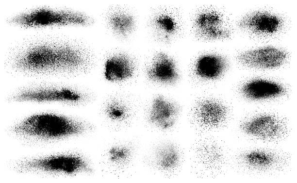 Grunge design elements Set of vector grunge design elements. Dusty effect, different shapes. Isolated black images on white background splattered stock illustrations