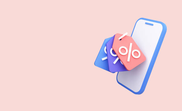 istock Mobile Phone with discount coupon. Banner template for promotion with empty space. Shopping and online purchases. 3D Rendering 1366861500