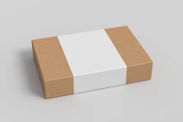 istock Flat box mock up with blank paper cover label: cardboard gift box on white background. 1366865353