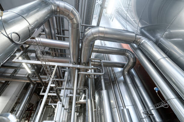 istock Heavy duty steel pipelines for pumping liquids 1366869577
