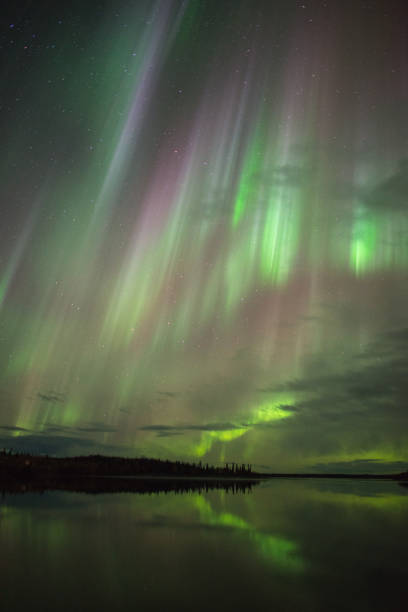 istock Aurora Borealis reflecting in lake, Canada 1366870397