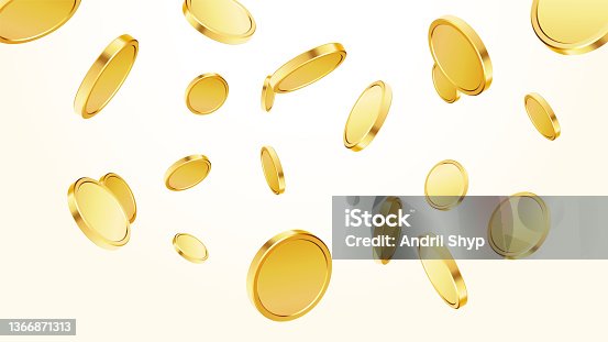istock Gold falling coins.  Flying coins, or flying money. 1366871313