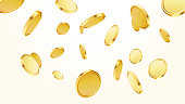 istock Gold falling coins.  Flying coins, or flying money. 1366871313
