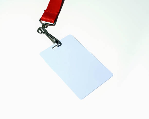 istock Blank badge attached to red lanyard isolated 1366871695